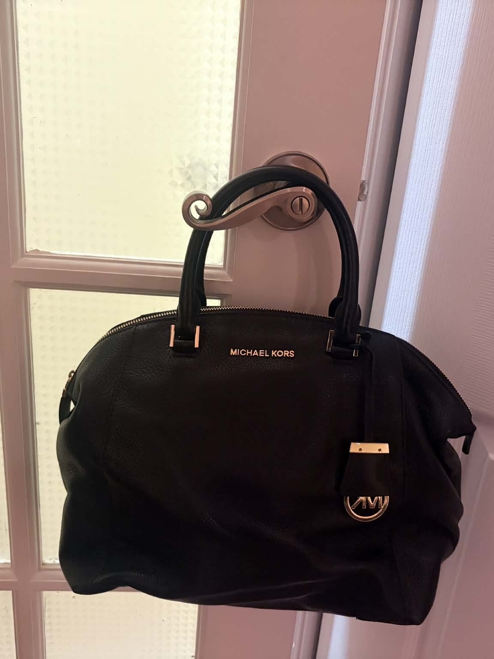 NWOT Michael Kors Black Leather Satchel with Gold Hardware